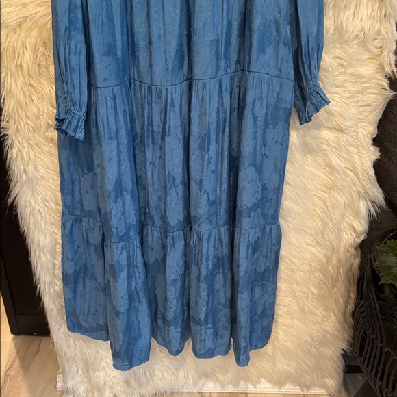 Maeve Anthropologie Textured Tiered Midi Dress XL Blue Boho Prairie Pockets - Picture 6 of 6
